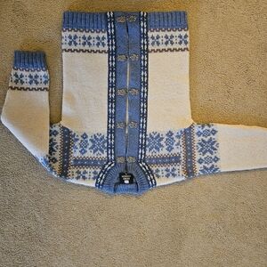 Nordic Pattern Kids Cardigan in Blue and Cream